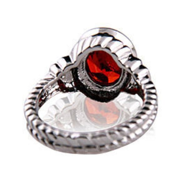Garnet Cable Cocktail Ring Size 8 Simulated Red Cubic Zirconia Silver Plated - Picture 4 of 6